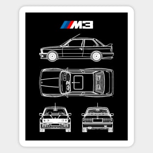 BMW E30 M3 Blueprint in White Magnet